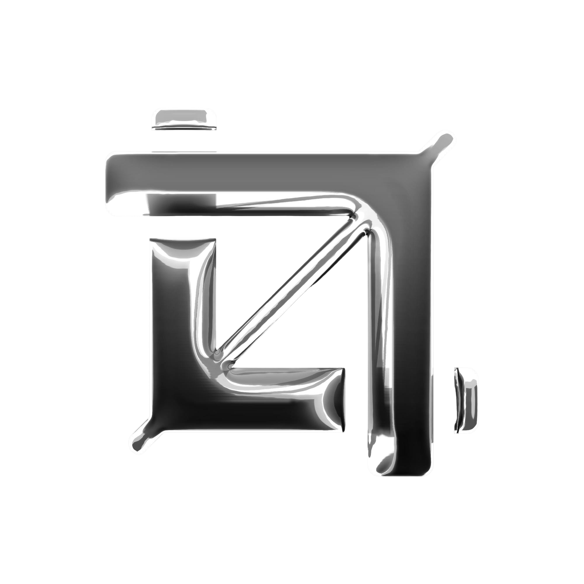 An abstract logo two silver L shapes pointed in opisite directions